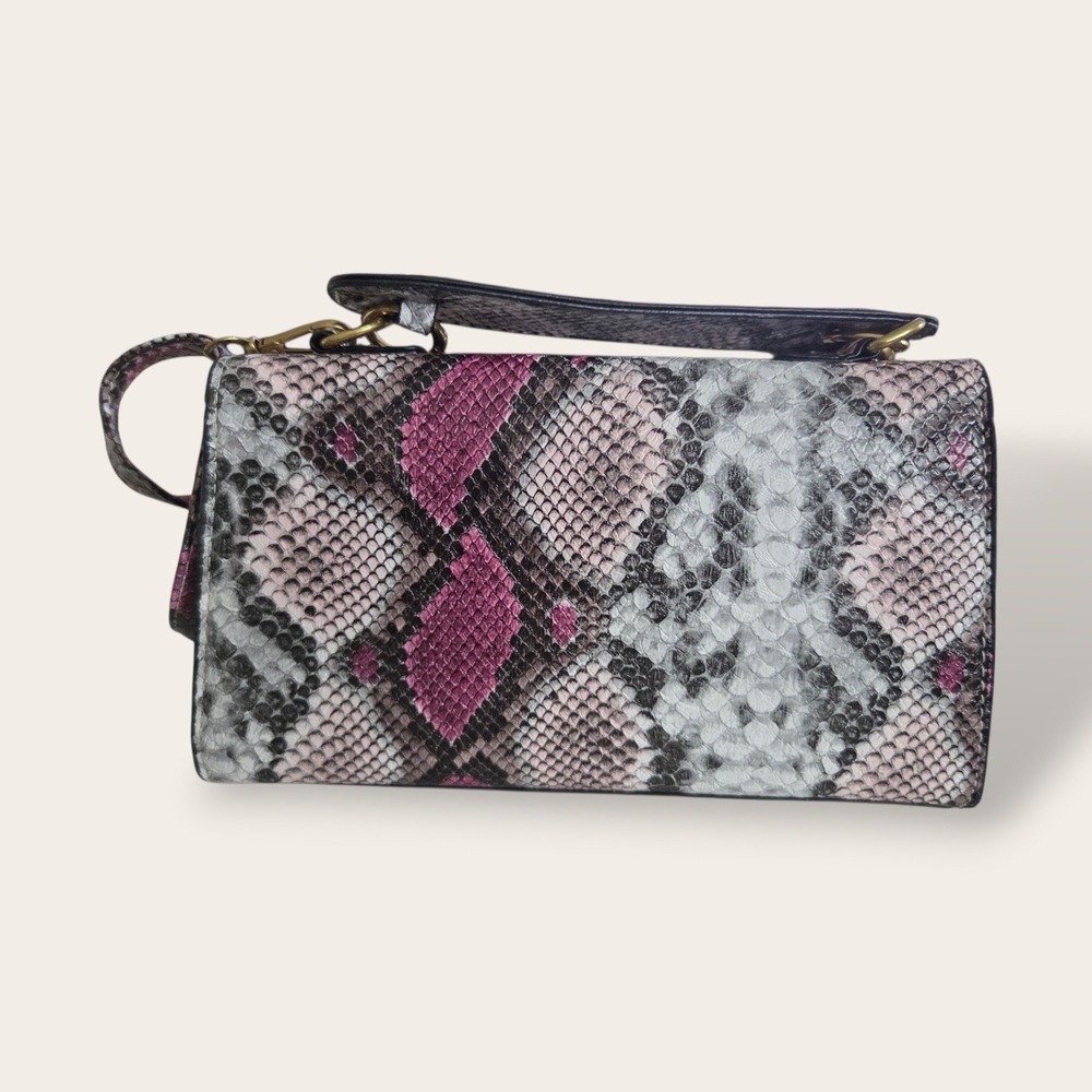 Snakeskin Print Crossbody Bag Purple Grey Faux Leather Gold Hardware Satchel - Picture 7 of 10